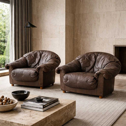 Leather Lounge Chairs, Pair c.1970s