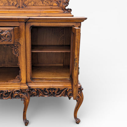 Continental Walnut Carved Sideboard Cabinet with Sculptural Apron