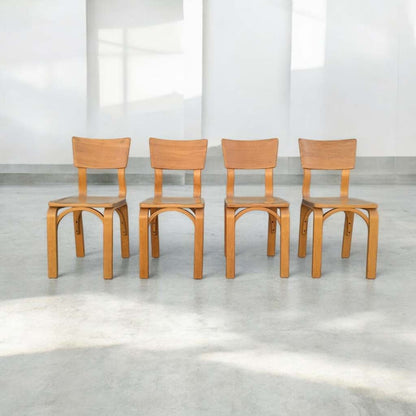 Vintage Dining Chairs by Thonet,  Beech Saddle Seat Dining Chairs, Bentwood, C. 1940s