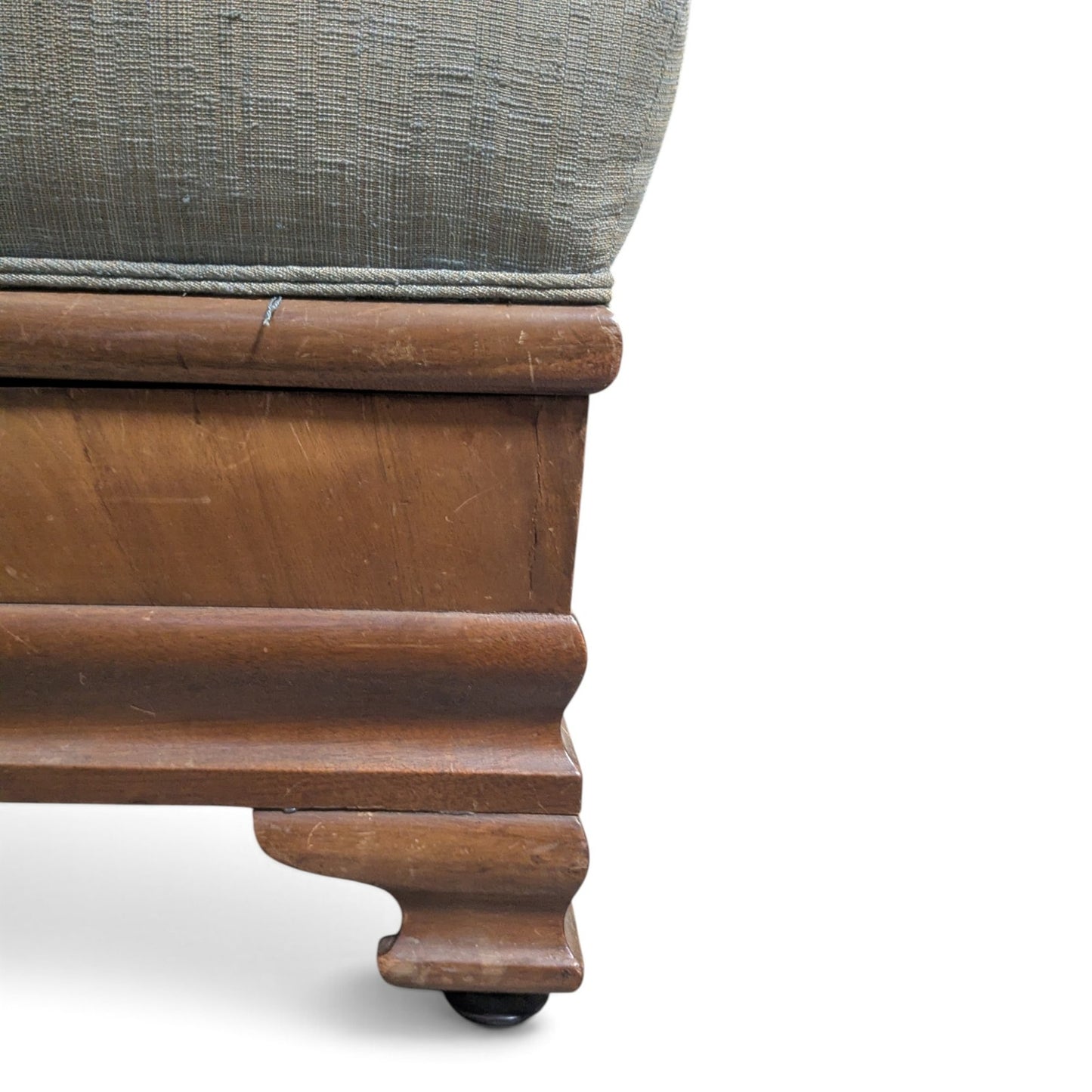 Early-to-Mid 20th Century Upholstered Wood Storage Ottoman with Hinged Lid