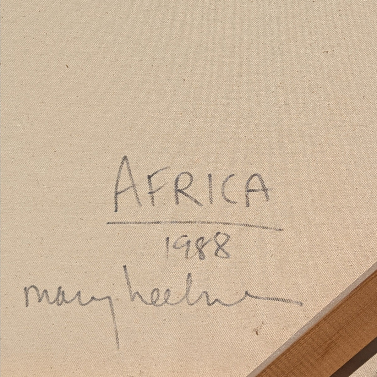 Large Abstract Painting 'Africa,' Signed and Dated 1988, Blue Framed Canvas