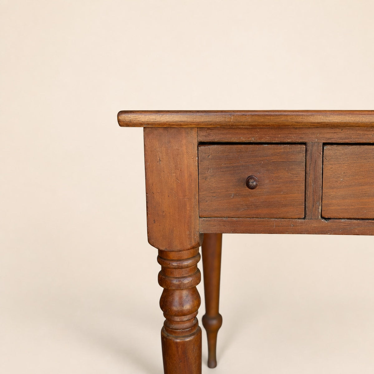 Antique Walnut Three-Drawer Writing Desk with Turned Legs