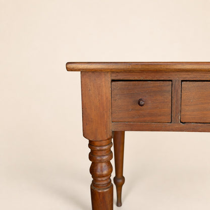 Antique Walnut Three-Drawer Writing Desk with Turned Legs