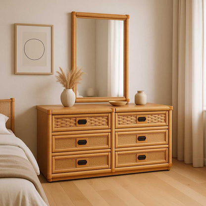 Vintage Dixie Rattan Dresser with Mirror
