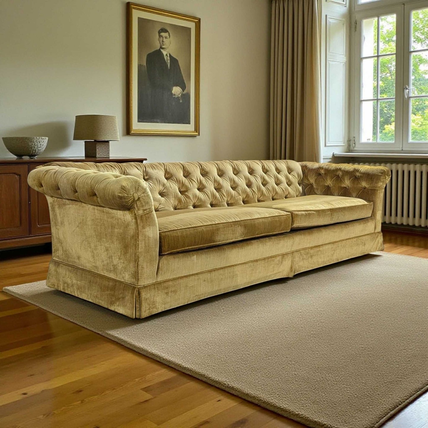 Vintage Hollywood Regency Gold Velvet Sofa