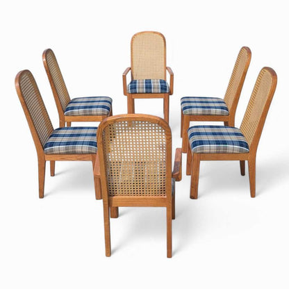 Cane Back Dining Chairs, Set of 6 Postmodern c. 1980s