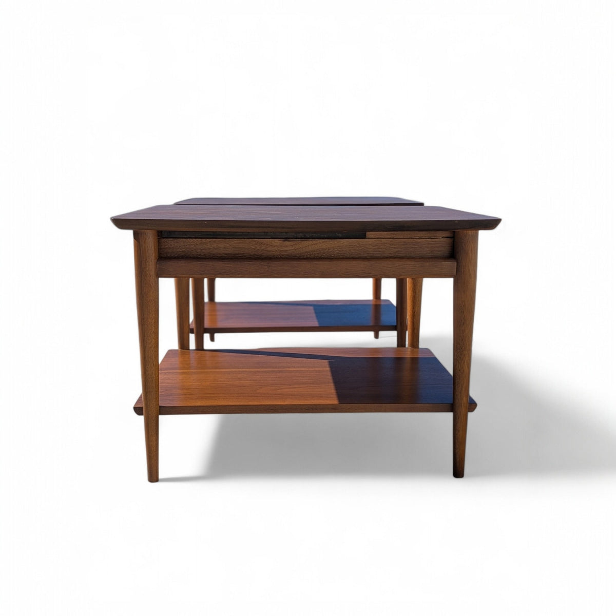 Pair of 1960s Lane Walnut Nightstands with Drawers and Lower Shelves — view 9 of 19