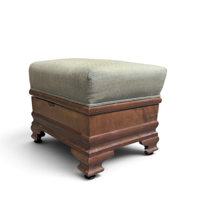 Early-to-Mid 20th Century Upholstered Wood Storage Ottoman with Hinged Lid