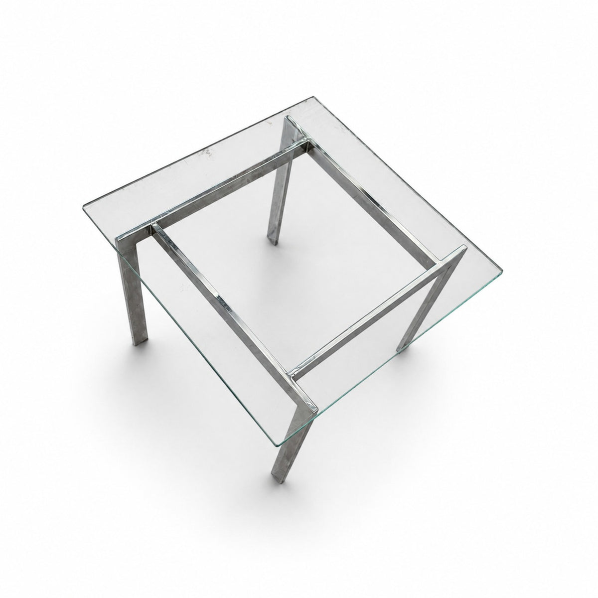 Vintage Modernist Chrome and Clear Glass Square Side Table
