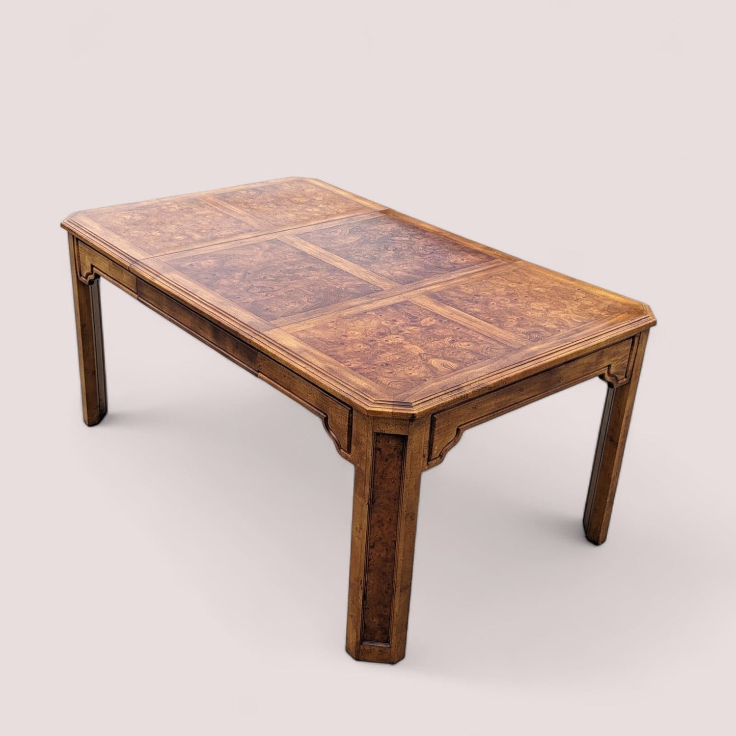 Vintage Burl Wood Dining Table, Hollywood Regency, New Deco, Mid Century, Square, Rectangular, Kitchen, Dining Room