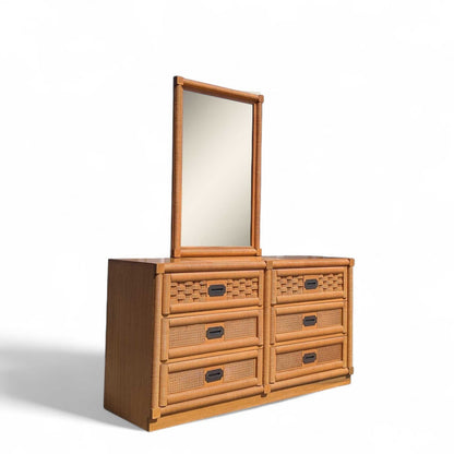 Vintage Dixie Rattan Dresser with Mirror