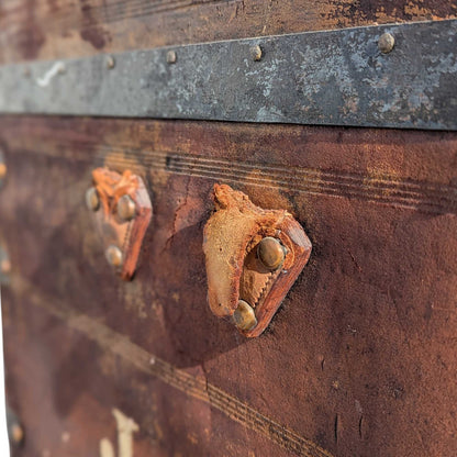 Antique Dome-Top Wooden Trunk with Original Iron Hardware and Patina, Late 19th Century