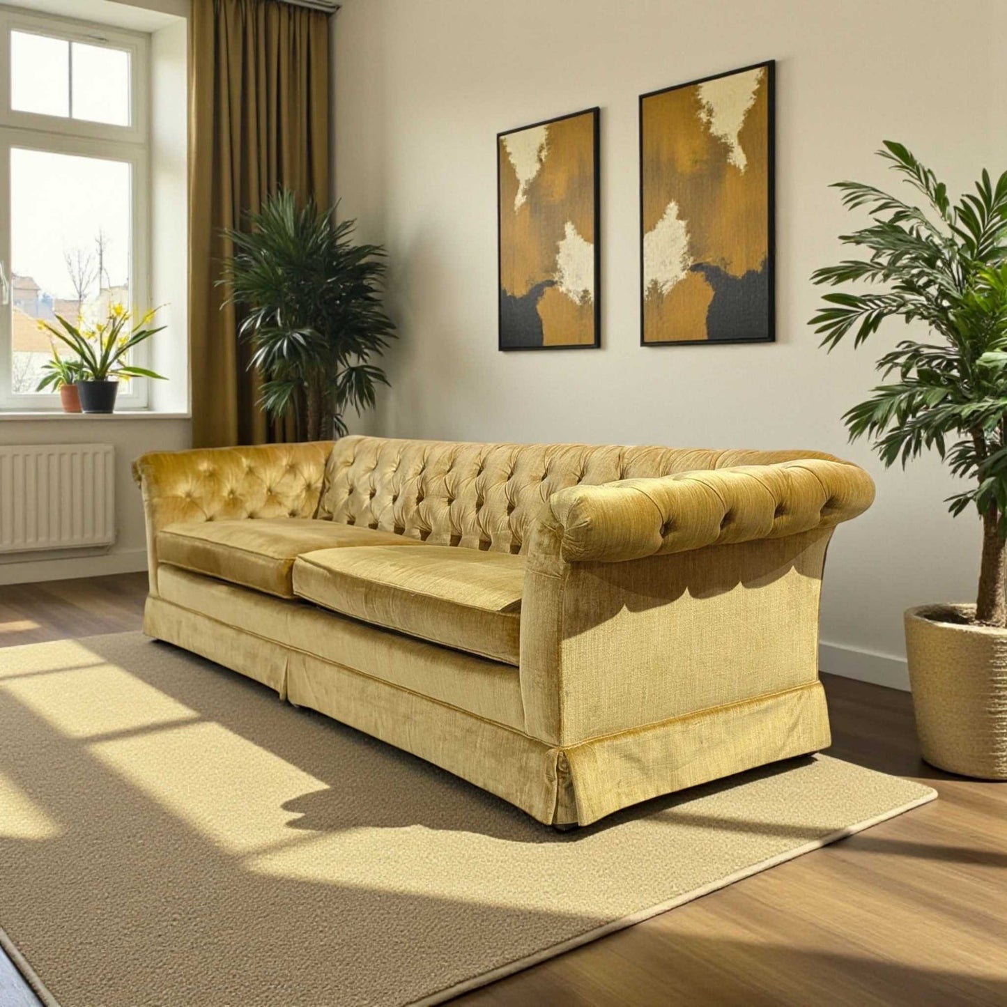 Vintage Hollywood Regency Gold Velvet Sofa