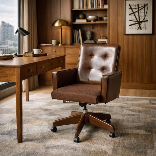 Faux Leather Office Chair with Wood Base, c. 1960s–70s
