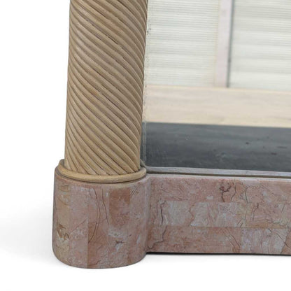 Vintage Arch Mirror, Karl Springer Style – Postmodern Tessellated Stone & Rope Detail, 48" Tall, 1980s Vintage Glam Statement