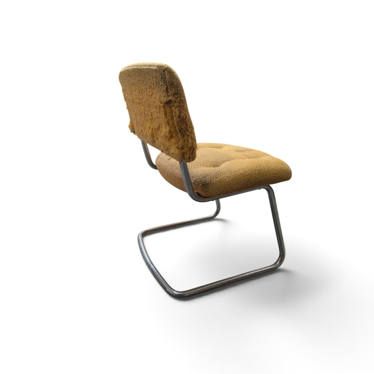 1970s Steelcase Chrome Cantilever Side Chair, Custom Upholstery