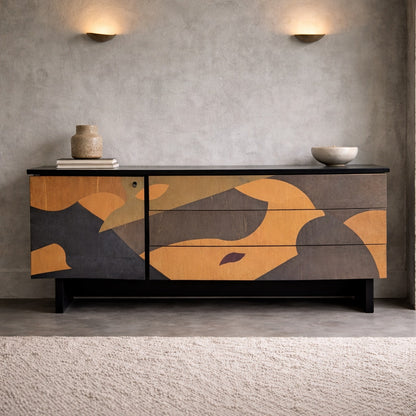 Italian Postmodern Sideboard by Carlo Malnati • Sculptural Curved Cabinet with Inlaid Wood Marquetry Fronts