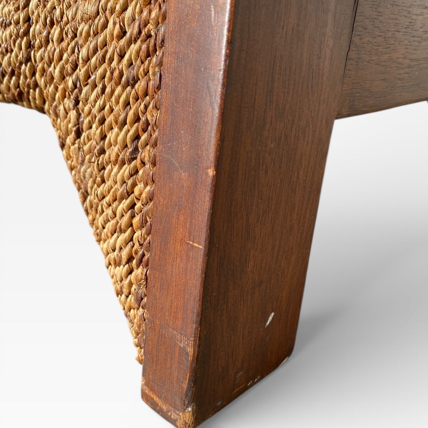 Pair of Sculptural Wooden Étagère Shelves with Woven Rush Shelves, Mid-20th Century