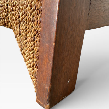 Pair of Sculptural Wooden Étagère Shelves with Woven Rush Shelves, Mid-20th Century