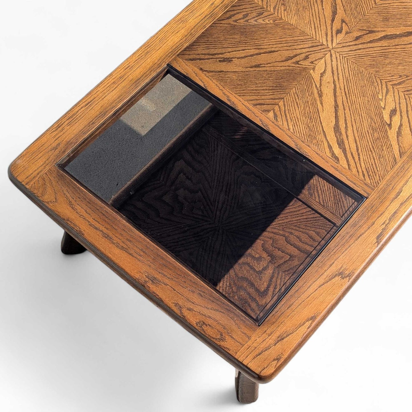 Vintage Oak Coffee Table Smoked Glass Insets