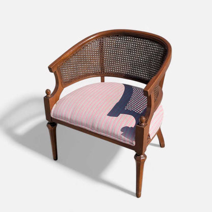 1970s Regency-Style Wood and Cane Barrel-Back Armchair