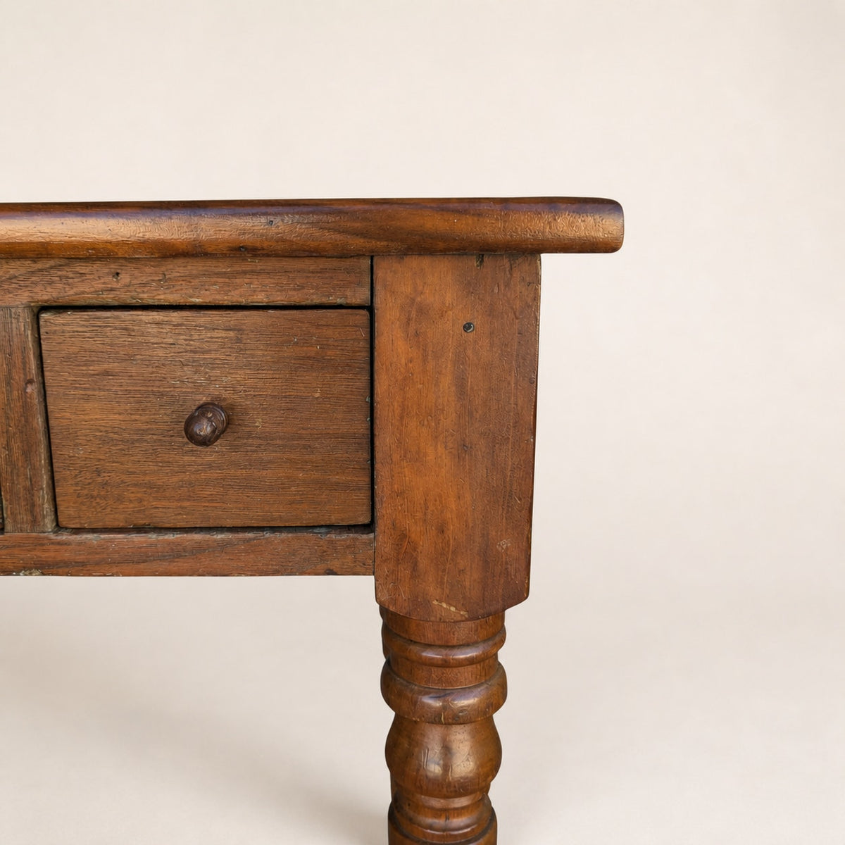 Antique Walnut Three-Drawer Writing Desk with Turned Legs