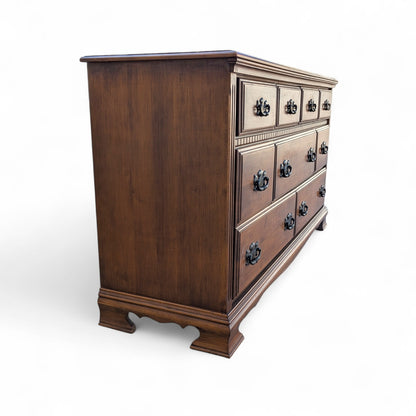 Vintage Traditional Nine-Drawer Wood Dresser With Bracket Feet