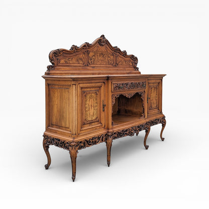 Continental Walnut Carved Sideboard Cabinet with Sculptural Apron