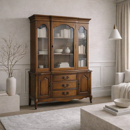 Bassett Queen Anne-Style Wood and Glass China Hutch Cabinet