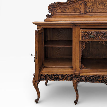 Continental Walnut Carved Sideboard Cabinet with Sculptural Apron