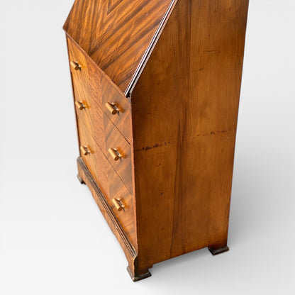 Art Deco Secretary Desk with Chevron Veneer, circa 1930s