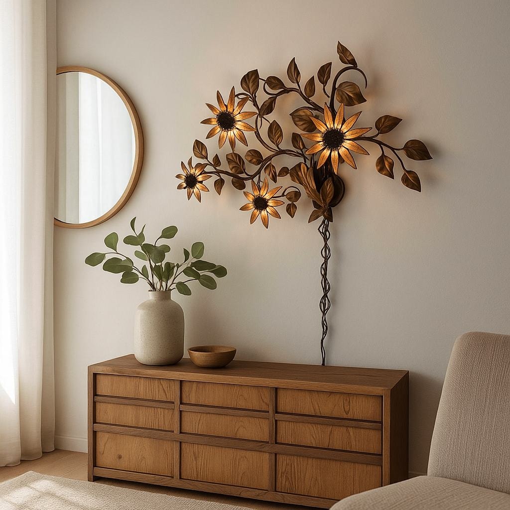Vintage Italian Sunflower Wall Sconce