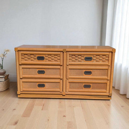 Vintage Dixie Rattan Dresser with Mirror