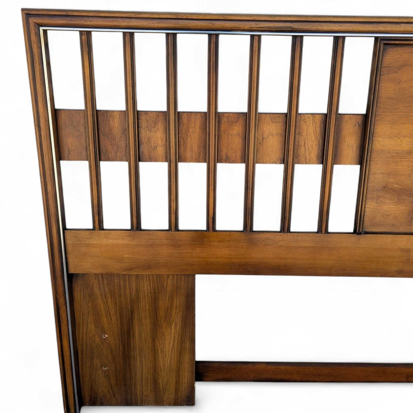 Vintage Walnut Veneer King Headboard with Chrome Trim, MCM