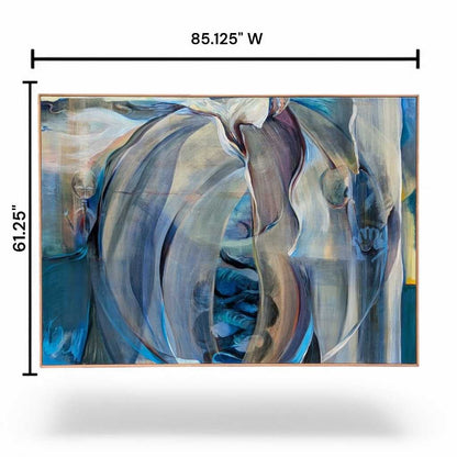 Large Abstract Painting 'Africa,' Signed and Dated 1988, Blue Framed Canvas