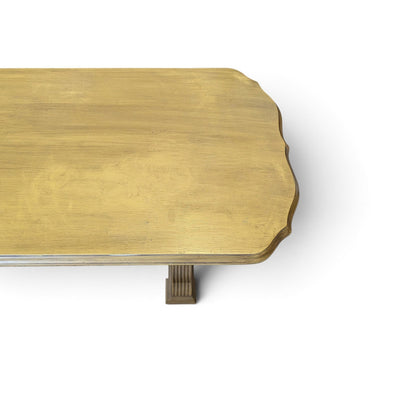 Vintage Butter Yellow Painted Trestle Sofa Table with Scalloped Top