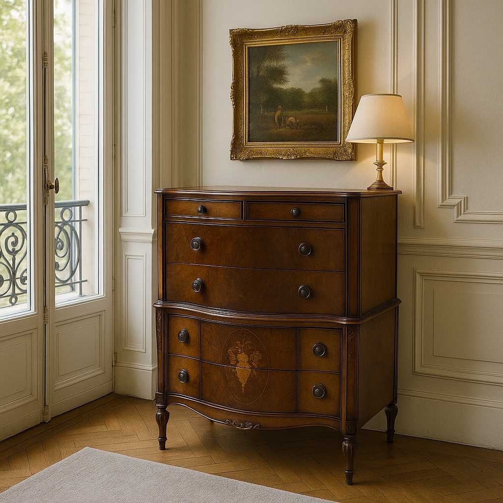 Antique Inlaid Highboy Dresser