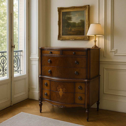 Antique Inlaid Highboy Dresser