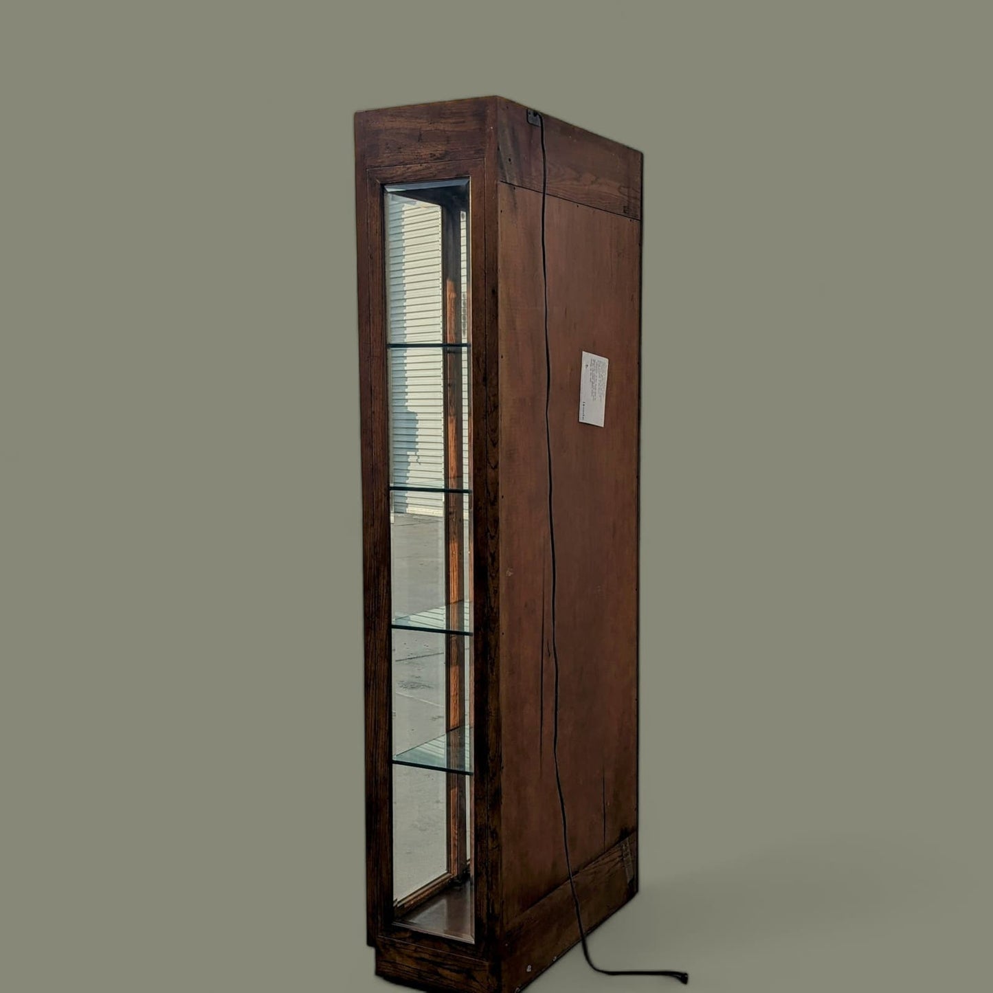 Henredon Bookcase, Etagere, Oak Wood, Glass Shelves, Mirrored panels, Mid Century, Curio Display