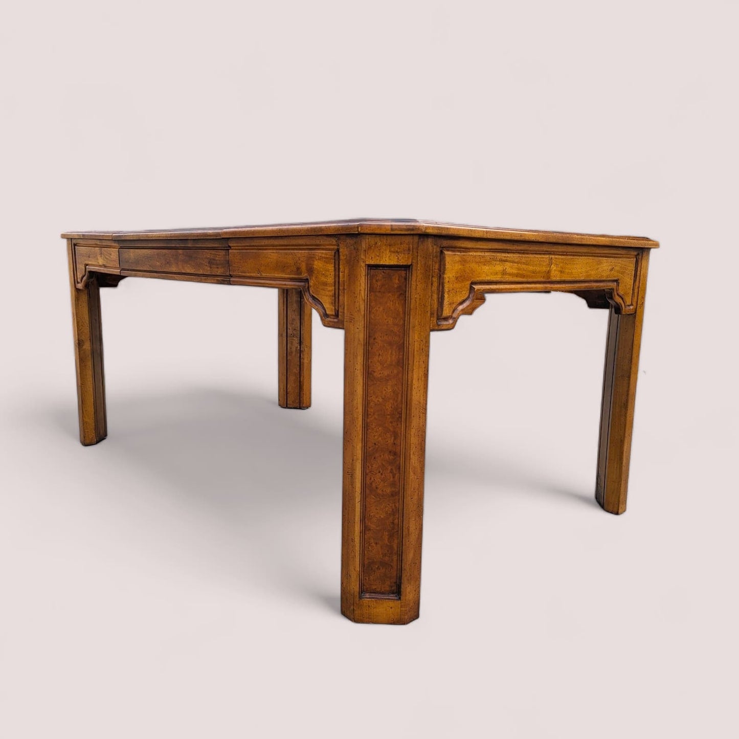 Vintage Burl Wood Dining Table, Hollywood Regency, New Deco, Mid Century, Square, Rectangular, Kitchen, Dining Room