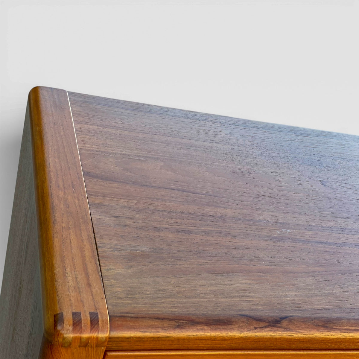 Mid-Century Modern D-Scan Captain Line Tallboy Dresser in Teak with Brass Pulls