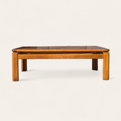 1980s Mid-Century Oak Coffee Table with Checkered Parquet Top