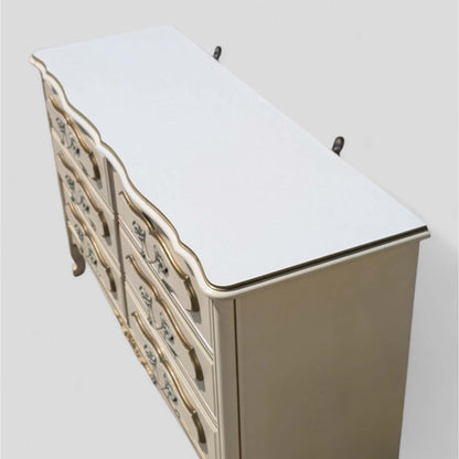 1970s French Provincial Six-Drawer Dresser with Mirror