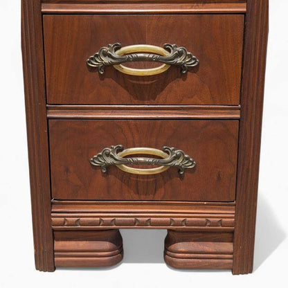 Art Deco Nightstand – 1930s Vintage Bedside Table, Waterfall Edge, 26" Tall, Excellent Condition