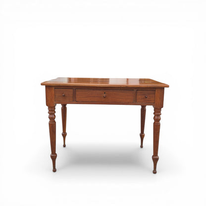Antique Solid-Wood Writing Desk with Turned Legs and Drawer