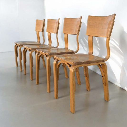 Vintage Dining Chairs by Thonet,  Beech Saddle Seat Dining Chairs, Bentwood, C. 1940s