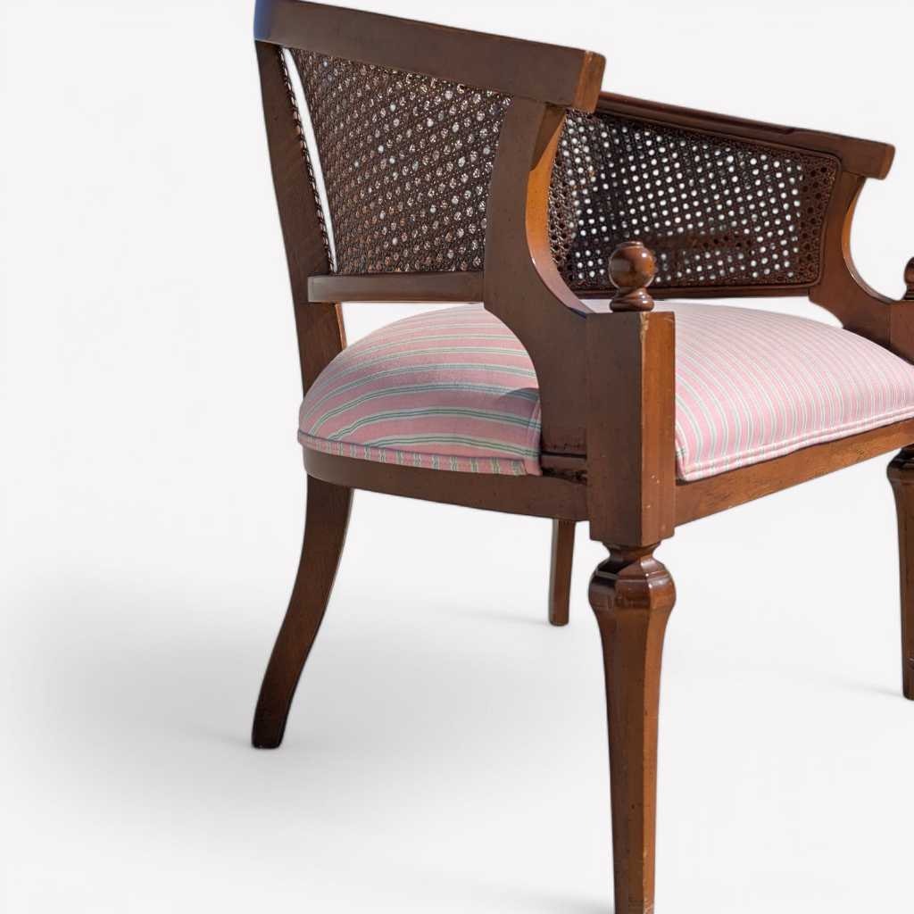 1970s Regency-Style Wood and Cane Barrel-Back Armchair — view 14 of 16