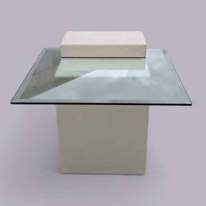 Unique Side Table, Postmodern, 80s, Glass, Plaster Base, End Table, Nightstand, Mid Century