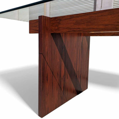 Sigurd Hansen Rosewood Dining Table – Mid-Century Modern Glass-Top, Vintage Scandinavian Design, Sleek and Stylish