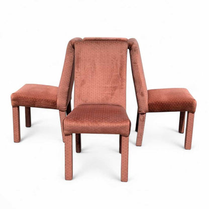 Set of 4 Postmodern Dining Chairs – 1980s Salmon Pink Velvet Upholstery, High Back Chairs, Vintage Modern Design, Sculptural Seating
